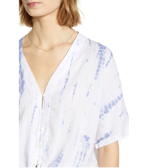 RAILS Thea Tie Waist Linen Blouse Top, Tie-dyed, Blue/White, Medium, NWT - Picture 6 of 16